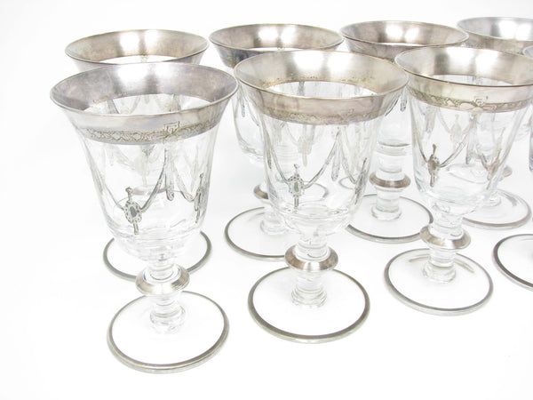 edgebrookhouse - Vintage Arte Italica Medici Silver Italian Water Goblets with Encrusted Swag Design - Set of 8