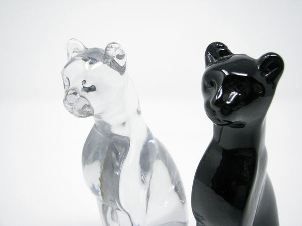 edgebrookhouse - Vintage Baccarat Style Clear and Black Crystal Cat Figurines - Set of 2