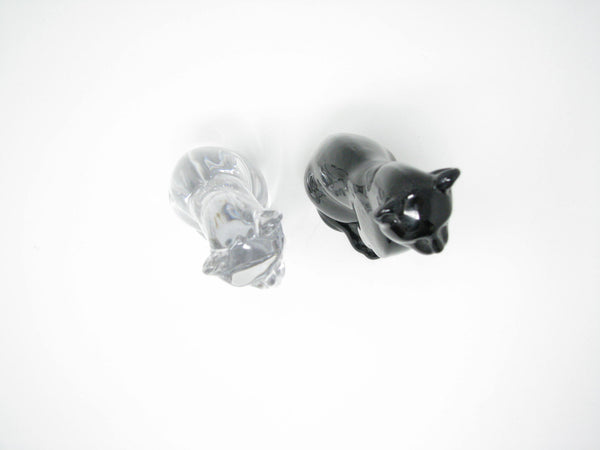 edgebrookhouse - Vintage Baccarat Style Clear and Black Crystal Cat Figurines - Set of 2