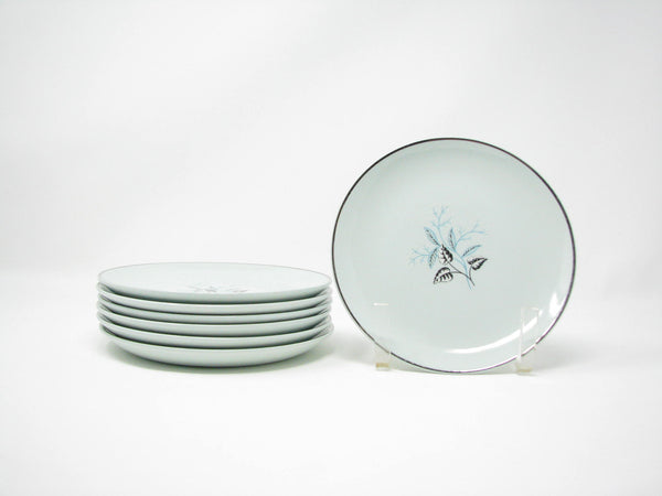 edgebrookhouse - Vintage Ballerini Mist Aqua Ironstone Bread or Dessert Plates with Leaves Design - Set of 6