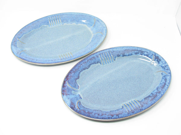edgebrookhouse - Vintage Bay Pottery of Virigina Blue and Tan Pottery Platters - 2 Pieces