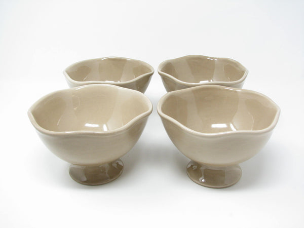edgebrookhouse - Vintage Beige Footed Ceramic Bowls with Ruffle Edge - 4 Pieces
