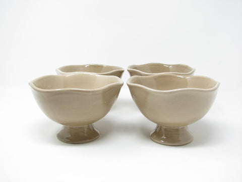 edgebrookhouse - Vintage Beige Footed Ceramic Bowls with Ruffle Edge - 4 Pieces