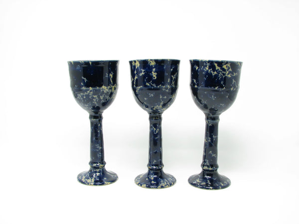 edgebrookhouse - Vintage Bennington Potters Blue Agate Pottery Goblets - 3 Pieces