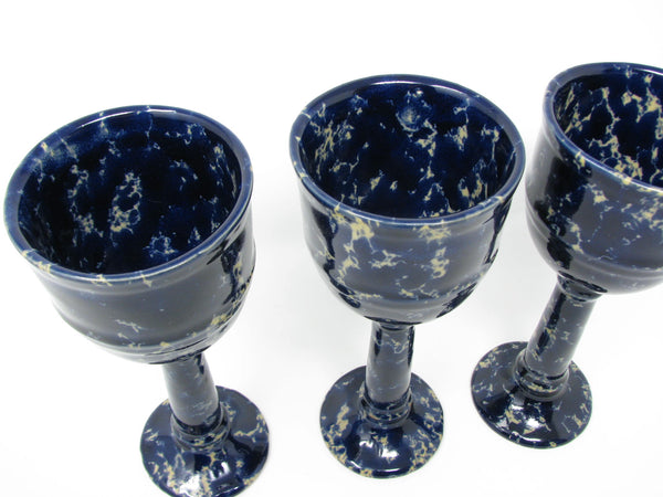 edgebrookhouse - Vintage Bennington Potters Blue Agate Pottery Goblets - 3 Pieces