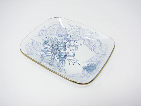 edgebrookhouse - Vintage Bent Glass Trinket Dish with Purple & Blue Floral Design and Gold Trim