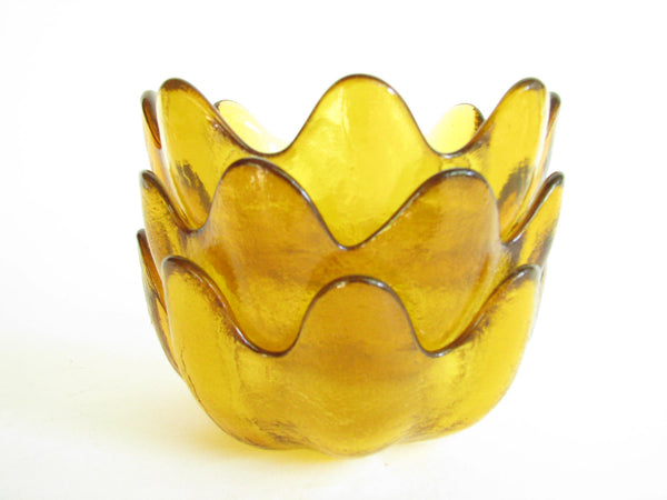 edgebrookhouse - Vintage Blenko Glass Small Petal Lotus Bowls in Amber Topaz - Set of 3