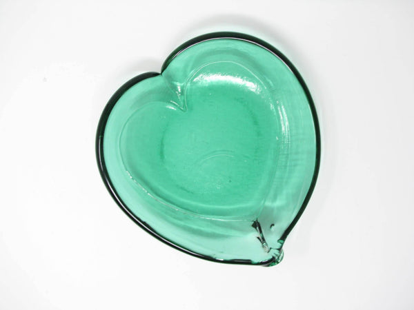 edgebrookhouse - Vintage Blenko Style Heart-Shaped Green Glass Shallow Bowl / Dish