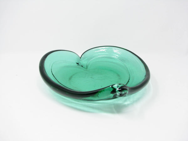 edgebrookhouse - Vintage Blenko Style Heart-Shaped Green Glass Shallow Bowl / Dish