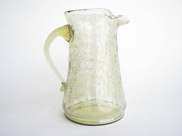 edgebrookhouse - Vintage Blenko Style Light Yellow Hand-Blown Crackle Glass Pitcher
