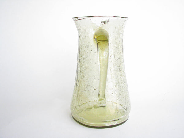 edgebrookhouse - Vintage Blenko Style Light Yellow Hand-Blown Crackle Glass Pitcher