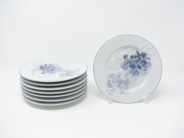 edgebrookhouse - Vintage Block Hydrangea Porcelain Bread or Dessert Plates with Watercolor Floral Design - 8 Pieces