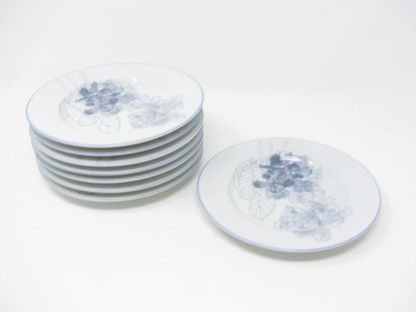 edgebrookhouse - Vintage Block Hydrangea Porcelain Bread or Dessert Plates with Watercolor Floral Design - 8 Pieces