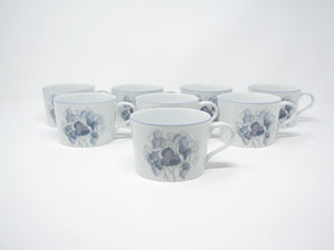 edgebrookhouse - Vintage Block Hydrangea Porcelain Cups with Watercolor Floral Design - 8 Pieces