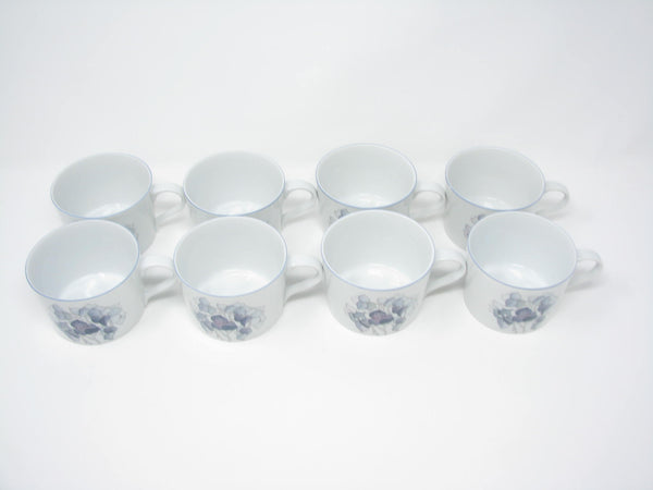 edgebrookhouse - Vintage Block Hydrangea Porcelain Cups with Watercolor Floral Design - 8 Pieces