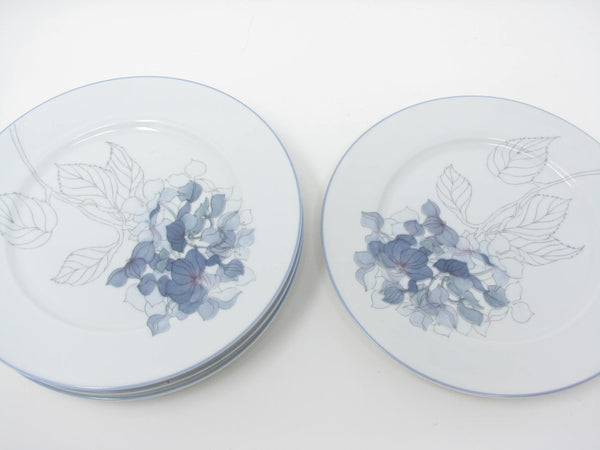 edgebrookhouse - Vintage Block Hydrangea Porcelain Salad Plates with Watercolor Floral Design - 4 Pieces