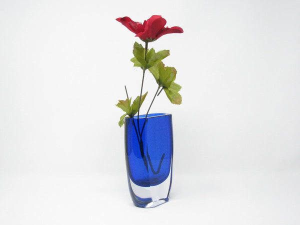 edgebrookhouse - Vintage Block San Carlos Hand Cut Cobalt Blue & Clear Crystal Flower Vase