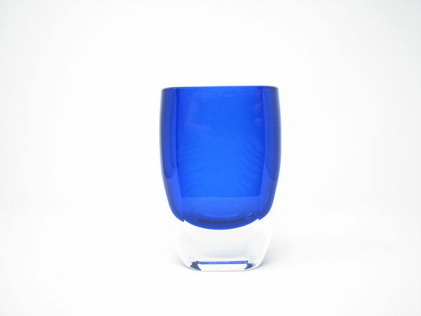edgebrookhouse - Vintage Block San Carlos Hand Cut Cobalt Blue & Clear Crystal Flower Vase