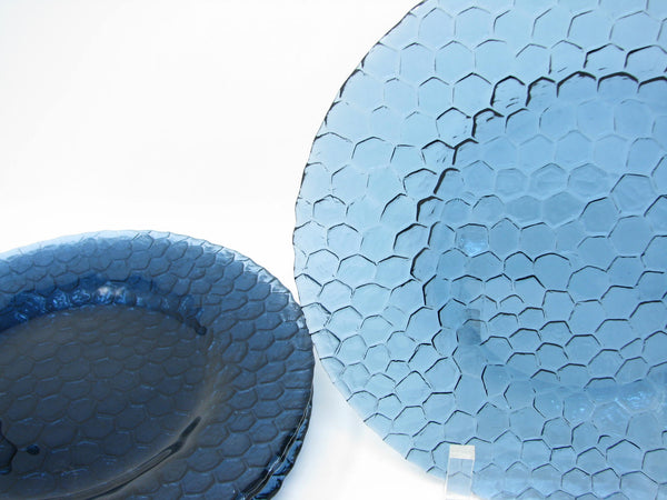 edgebrookhouse - Vintage Blue Glass Salad Plates with Textured Honeycomb Design - 4 Pieces