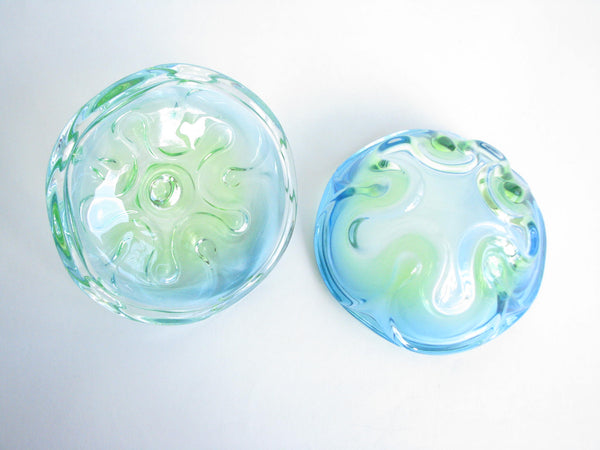 edgebrookhouse - Vintage Blue and Green Glass Lidded Candy Dish or Bonbonniere
