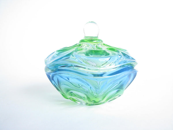 edgebrookhouse - Vintage Blue and Green Glass Lidded Candy Dish or Bonbonniere