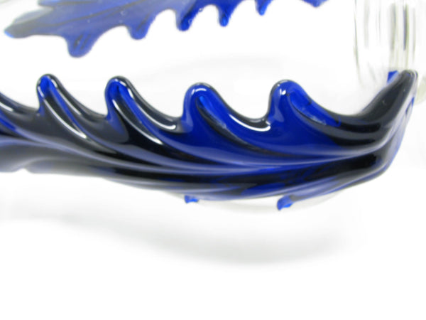 edgebrookhouse - Vintage Bohemian Czech Footed Glass Vase with Applied Cobalt Blue Rigaree