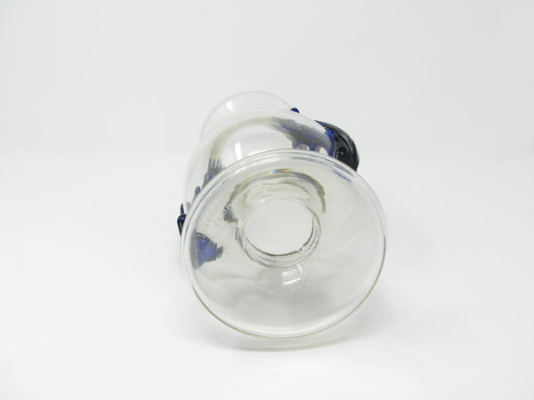 edgebrookhouse - Vintage Bohemian Czech Footed Glass Vase with Applied Cobalt Blue Rigaree