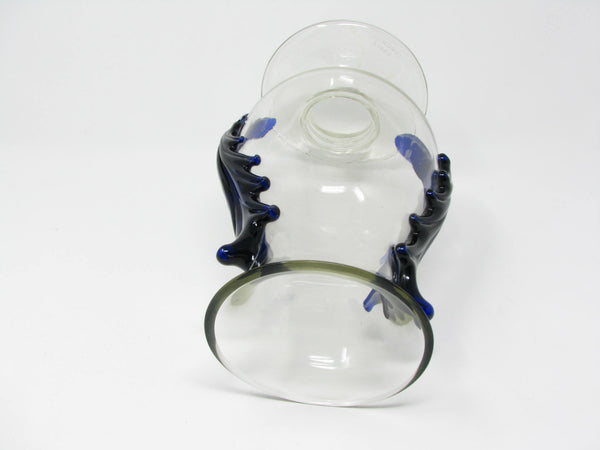 edgebrookhouse - Vintage Bohemian Czech Footed Glass Vase with Applied Cobalt Blue Rigaree