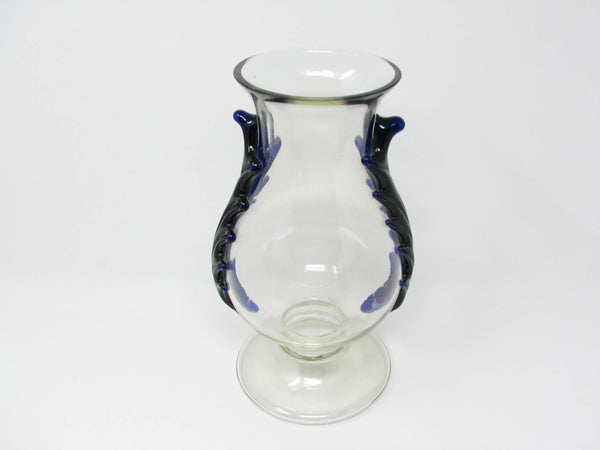 edgebrookhouse - Vintage Bohemian Czech Footed Glass Vase with Applied Cobalt Blue Rigaree