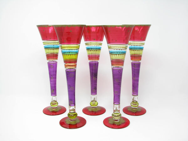 edgebrookhouse - Vintage Bohemian Hand-Painted Multi-Color Champagne Flutes - 5 Pieces