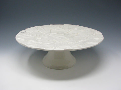 edgebrookhouse - Vintage Bordallo Pinheiro Maple White Ceramic Pedestal Cake Plate with Embossed Leaves
