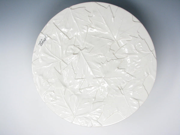 edgebrookhouse - Vintage Bordallo Pinheiro Maple White Ceramic Pedestal Cake Plate with Embossed Leaves
