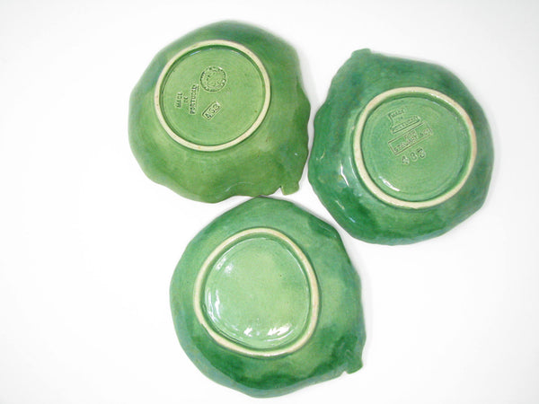 edgebrookhouse - Vintage Bordallo Pinheiro Small Green Majolica Cabbage Dishes - Set of 3