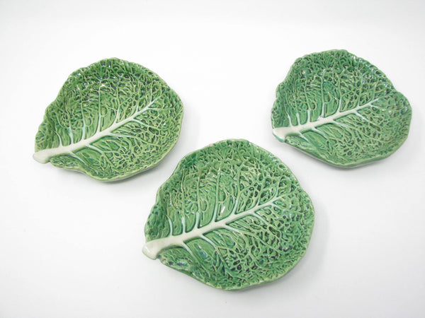 edgebrookhouse - Vintage Bordallo Pinheiro Small Green Majolica Cabbage Dishes - Set of 3