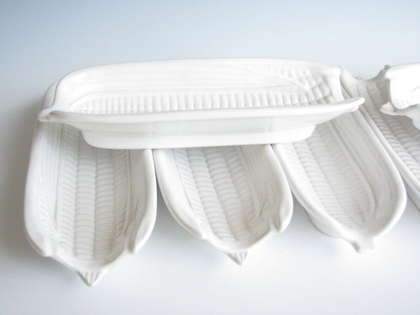 edgebrookhouse - Vintage Bordallo Pinheiro White Ceramic Corn Holders - Set of 8