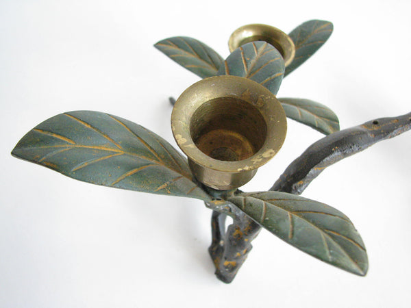 edgebrookhouse - Vintage Brass Candle Holder Branch with Leaves Made in Japan