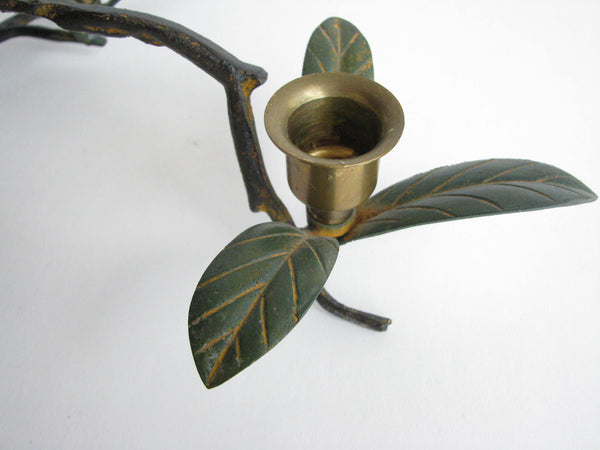 edgebrookhouse - Vintage Brass Candle Holder Branch with Leaves Made in Japan