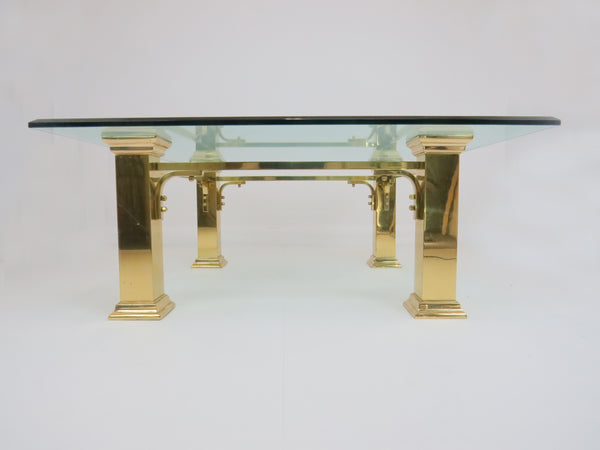 edgebrookhouse - Vintage Brass and Glass Coffee Table With Wide Square Column Legs