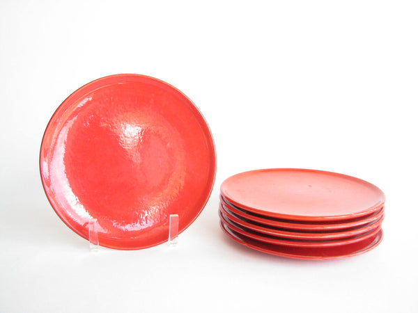 edgebrookhouse - Vintage Bright Red Glazed Pottery Salad Plates - Set of 6