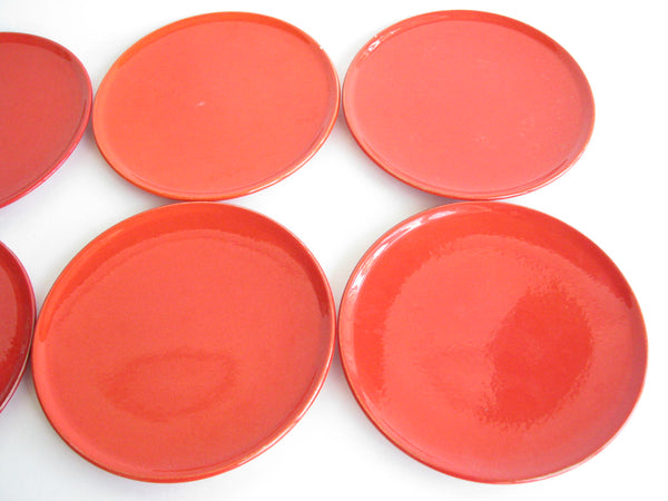 edgebrookhouse - Vintage Bright Red Glazed Pottery Salad Plates - Set of 6