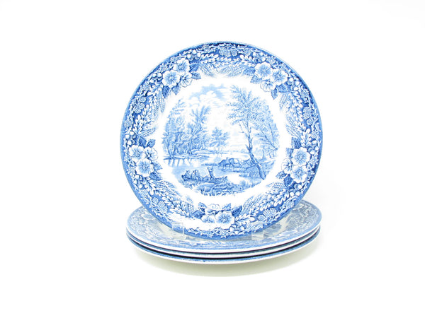 edgebrookhouse - Vintage Broadhurst English Ironstone Thomas Gainsborough Blue & White Dinner Plates - Set of 4