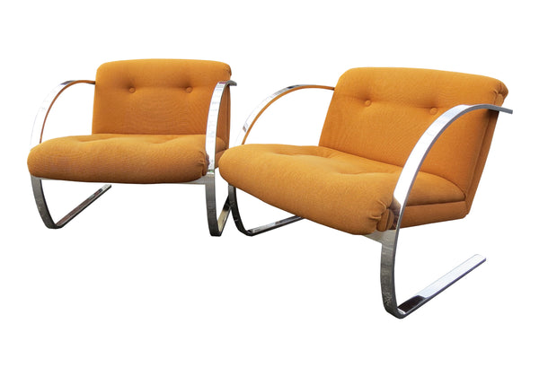 edgebrookhouse - Vintage Brueton Arc Cantilever Lounge Chairs by Charles Gibilterra - a Pair