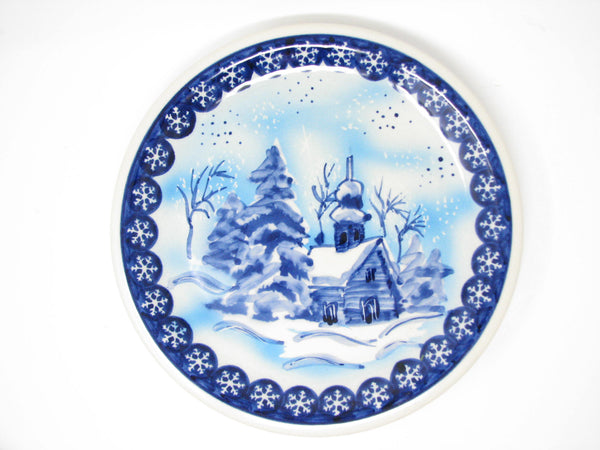edgebrookhouse - Vintage Bunzlau Boleslawiec Polish Pottery Plates in Winter Chapel Pattern - 6 Pieces