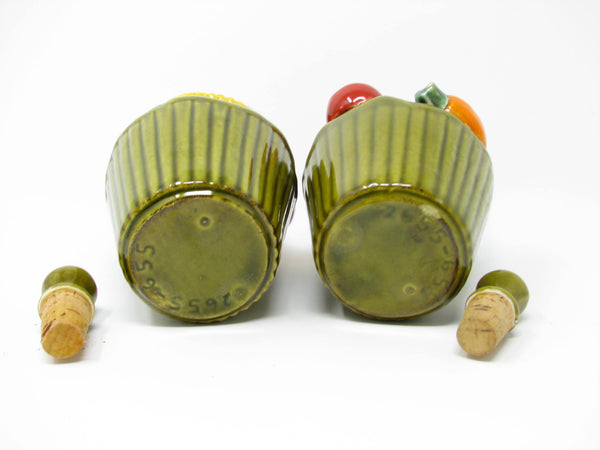 edgebrookhouse - Vintage California Pottery Oil and Vinegar Cruets with Vegetable Motif - 2 Pieces
