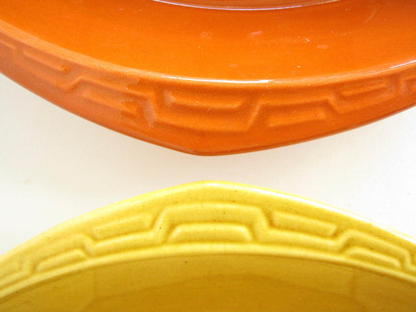 edgebrookhouse - Vintage California Pottery Serving Dishes with Geometric Embossed Rim - 5 Pieces