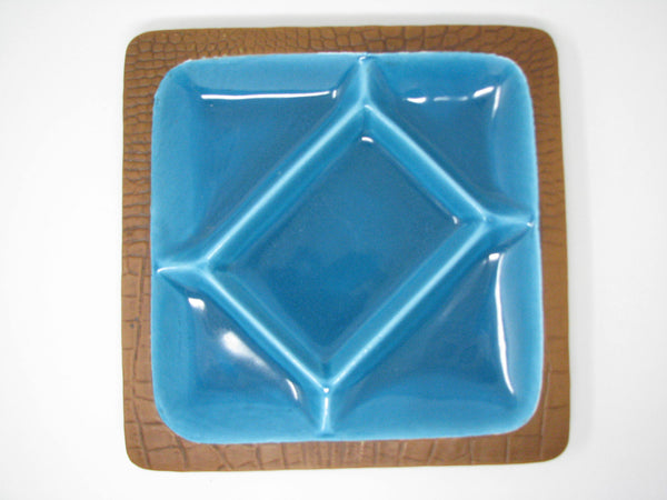 edgebrookhouse - Vintage California Pottery Turquoise Square Divided Serving Tray