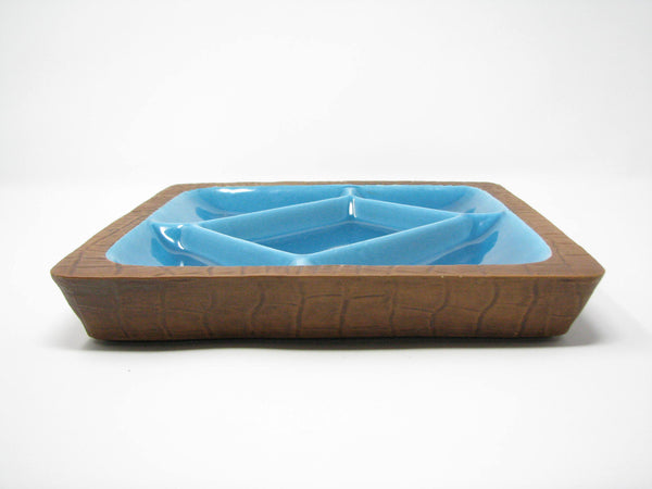 edgebrookhouse - Vintage California Pottery Turquoise Square Divided Serving Tray