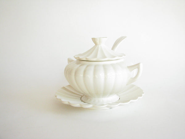 edgebrookhouse - Vintage California Pottery White Tureen with Fluted Underplate and Ladle