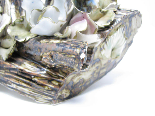 edgebrookhouse - Vintage Capodimonte Style Large Porcelain Log Branch with Flowers Centerpiece