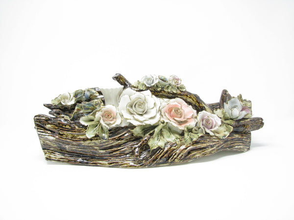 edgebrookhouse - Vintage Capodimonte Style Large Porcelain Log Branch with Flowers Centerpiece
